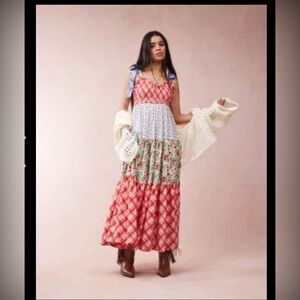 Free People Bluebell Maxi Dress tiered smock floral small